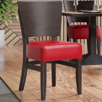 PETRO SMALL | Wooden Restaurant Chair | Red | Leather