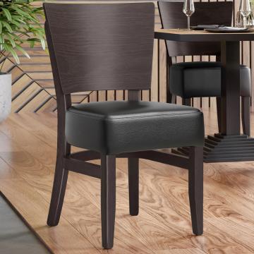 PETRO SMALL | Wooden Restaurant Chair | Black | Leather