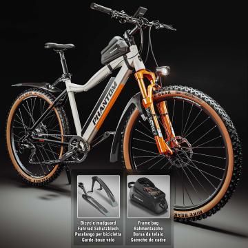 PHANTOM INSTINCT X | Elektrisk mountain bike | 29" | 100km | 10.5Ah | 380Wh | Vit | + stänkskydd, ram för cykelväska