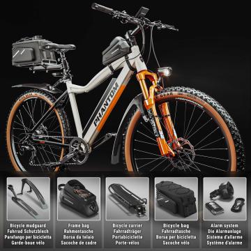 PHANTOM INSTINCT X | Vélo électrique de montagne | 29" | 100km | 10.5Ah | 380Wh | Blanc | + Garde-boue, sacoche de cadre vélo, porte-bagages, sacoche de vélo porte-bagages, système d'alarme