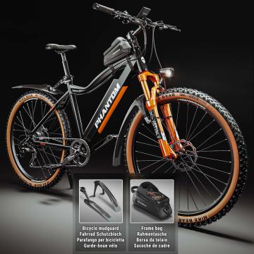 PHANTOM INSTINCT X | Bicicleta eléctrica de montaña | 29" | 100km | 10.5Ah | 380Wh | Negro | + guardabarros, cuadro de bolsa de bicicleta