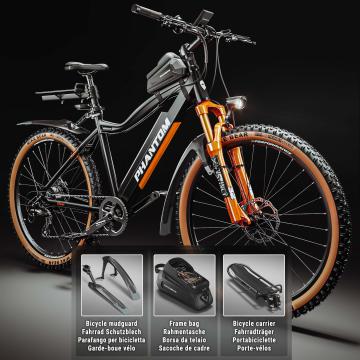 PHANTOM INSTINCT X | Mountain bike elettrica | 29" | 100km | 10.5Ah | 380Wh | Nero | + parafango, telaio per borsa da bici, portapacchi