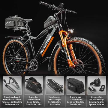 PHANTOM INSTINCT X | Elektrisk mountain bike | 29" | 100km | 10.5Ah | 380Wh | Svart | + stänkskydd, ram för cykelväska, bagagehållare, bagagehållare för cykelväska, larmsystem