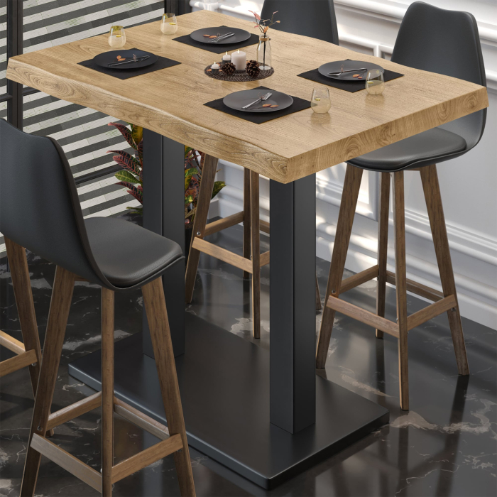 PMD | Bistro Tavolo Alto con Bordo Naturale | B:T:H 120 x 70 x 110 cm | Quercia / Nero | Quadrato