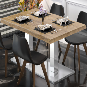 PMD | Table Bistro Arborée | Rectangulaire | 130 x 80 x 77 cm | Chêne / Acier inoxydable