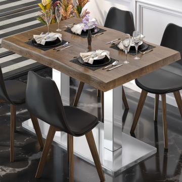 PMD | Bistro Baumkanten Tisch | Rechteckig | 120 x 70 x 77 cm | Walnuß / Edelstahl