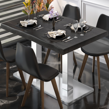 PMD | Bistro Baumkanten Tisch | Rechteckig | 130 x 80 x 77 cm | Wenge Schwarz / Edelstahl