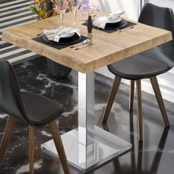 PMD | Bistro Baumkanten Tisch | Quadratisch | 80 x 80 x 77 cm | Eiche / Edelstahl