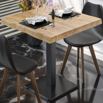 PMD | Bistro Baumkanten Tisch | Quadratisch | 70 x 70 x 77 cm | Eiche / Schwarz