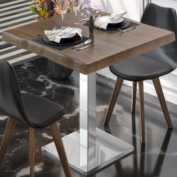 PMD | Bistro Baumkanten Tisch | Quadratisch | 80 x 80 x 77 cm | Walnuß / Edelstahl