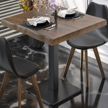 PMD | Bistro Baumkanten Tisch | Quadratisch | 80 x 80 x 77 cm | Walnuß / Schwarz