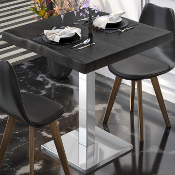 PMD | Bistro Baumkanten Tisch | Quadratisch | 60 x 60 x 77 cm | Wenge Schwarz / Edelstahl