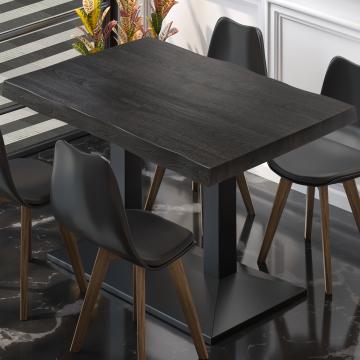 PPA | Table de bistrot bord d'arbre | L:P:H 120 x 70 x 81 cm | Noir wengé / Noir | Table carrée