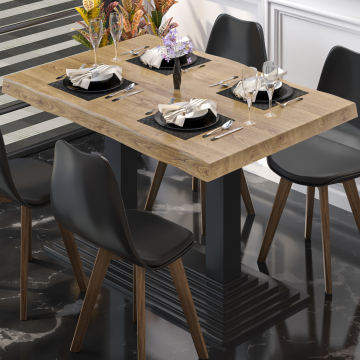 PPY | Table Bistro à bords en bois | Rectangulaire | 120 x 70 x 81 cm | Chêne / Noir