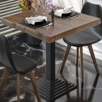 PPY | Bistro Baumkanten Tisch | Quadratisch | 60 x 60 x 81 cm | Walnuß / Schwarz