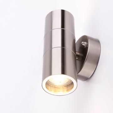 SALLY utendørs vegglampe sølv aluminium moderne opp & ned spotlight 35W 2xGU10 16cm IP44