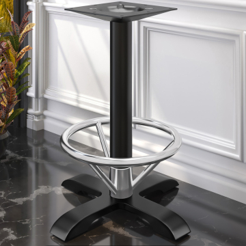 SAN.DIEGO FOOT | Underrede till högt bord | Aluminium svart | 4 fötter: Ø 50 cm | Kolonn 7,6 x 105 cm | + fotring