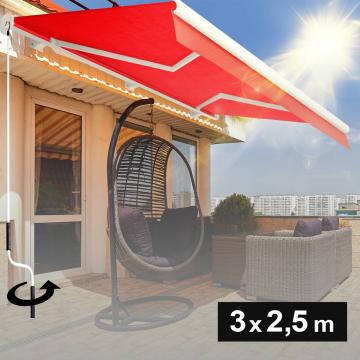 SANTA.FE | Full cassette awning | Crank Handle | W:D 3.0 x 2.5 m | Red | Inclination angle 5° to 90