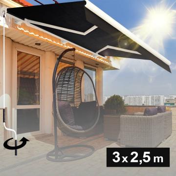 SANTA.FE | Full cassette awning | Crank Handle | W:D 3.0 x 2.5 m | Black | Inclination angle 5° to 90
