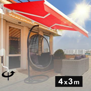 SANTA.FE | Full cassette awning | Crank Handle | W:D 4.0 x 3.0 m | Red | Inclination angle 5° to 90