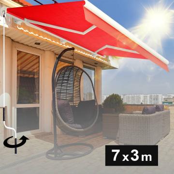 SANTA.FE | Full cassette awning | Crank Handle | W:D 7.0 x 3.0 m | Red | Inclination angle 5° to 90