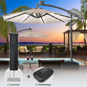 SUN LUCA | Parasol | Rond | Ø 300 cm | Taupe | LED | +Support & Housse