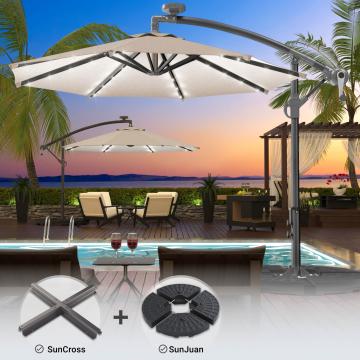 SUN LUCA | Parasol | Rond | Ø 300 cm | Taupe | LED | +Supports