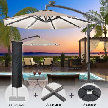SUN LUCA | Parasol | Rund | Ø 300 cm | Taupe | LED | +Stand & Parasolhoes