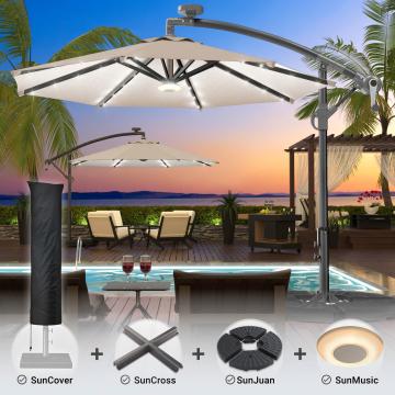 SUNSET | Parasol | Rond | Ø 300 cm | Taupe | LED | +Support & Housse