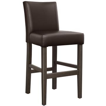 TAYLOR | Upholstered Bar Stool | Leather | Wood | Brown | with backrest