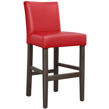 TAYLOR | Upholstered Bar Stool | Leather | Wood | Red | with backrest