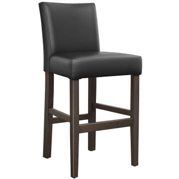 TAYLOR | Upholstered Bar Stool | Leather | Wood | Black | with backrest