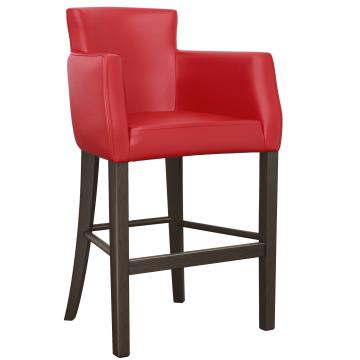 VIOLA | Upholstered Bar Stool | Leather | Wood | Red | with backrest