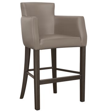 VIOLA | Upholstered Bar Stool | Leather | Wood | Taupe/Grey/Brown | with backrest