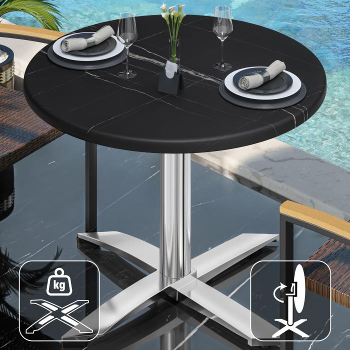 WTG | Bistro Außen Tisch | Ø:H 70 x 75,5 cm | Schwarz Marmor / Aluminium | Rund | Klappbar + Zusatzgewicht