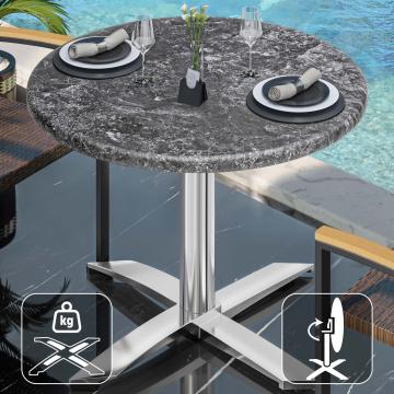 WTG | Bistro Außen Tisch | Ø:H 70 x 75,5 cm | Felsen / Aluminium | Rund | Klappbar + Zusatzgewicht