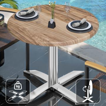 WTG | Bistro Außen Tisch | Ø:H 60 x 75,5 cm | Sheesham / Aluminium | Rund | Klappbar + Zusatzgewicht