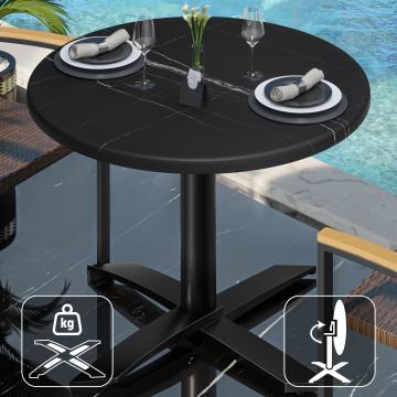 WTG | Bistro Außen Tisch | Ø:H 60 x 75,5 cm | Schwarz Marmor / Schwarz | Rund | Klappbar + Zusatzgewicht
