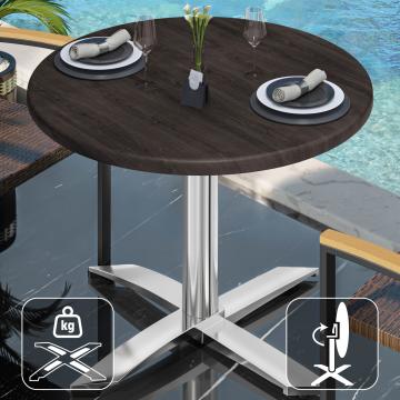 WTG | Bistro Außen Tisch | Ø:H 70 x 75,5 cm | Wenge / Aluminium | Rund | Klappbar + Zusatzgewicht
