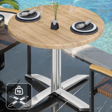 WTG | Bistro Außen Tisch | Ø:H 60 x 75,5 cm | Eiche / Aluminium | Rund | Zusatzgewicht