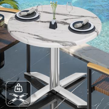 WTG | Bistro Außen Tisch | Ø:H 60 x 75,5 cm | Weiß Marmor / Aluminium | Rund | Zusatzgewicht