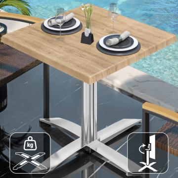 WTG | Bistro Außen Tisch | B: T: H:  60 x 60 x 75,5 cm | Eiche / Aluminium | Quadratisch | Klappbar + Zusatzgewicht