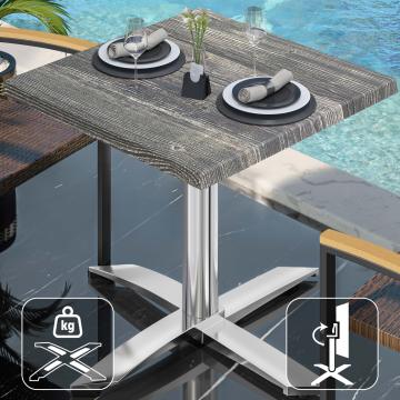 WTG | Bistro Außen Tisch | B: T: H:  60 x 60 x 75,5 cm | Rustikal Kiefer / Aluminium | Quadratisch | Klappbar + Zusatzgewicht