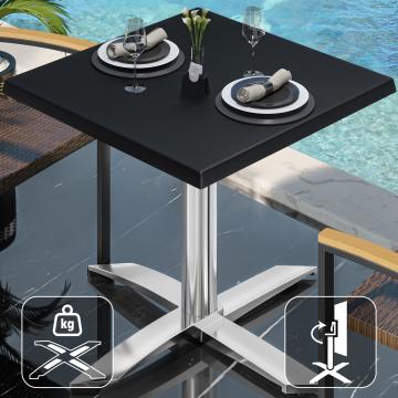 WTG | Bistro Außen Tisch | B: T: H:  70 x 70 x 75,5 cm | Schwarz  / Aluminium | Quadratisch | Klappbar + Zusatzgewicht