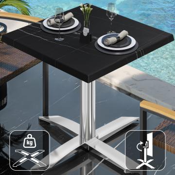 WTG | Bistro Außen Tisch | B: T: H:  70 x 70 x 75,5 cm | Schwarz Marmor / Aluminium | Quadratisch | Klappbar + Zusatzgewicht