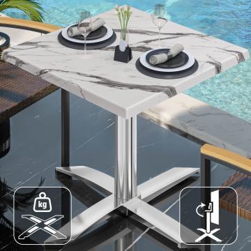 WTG | Bistro Außen Tisch | B: T: H:  60 x 60 x 75,5 cm | Weiß Marmor / Aluminium | Quadratisch | Klappbar + Zusatzgewicht