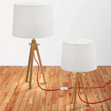 Lámpara de mesa trípode ↥460mm | Clásica | Tejido | Pantalla | Blanco | Marrón | Textil